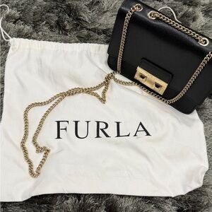 Furla Black Crossbody Bag with Gold Chain